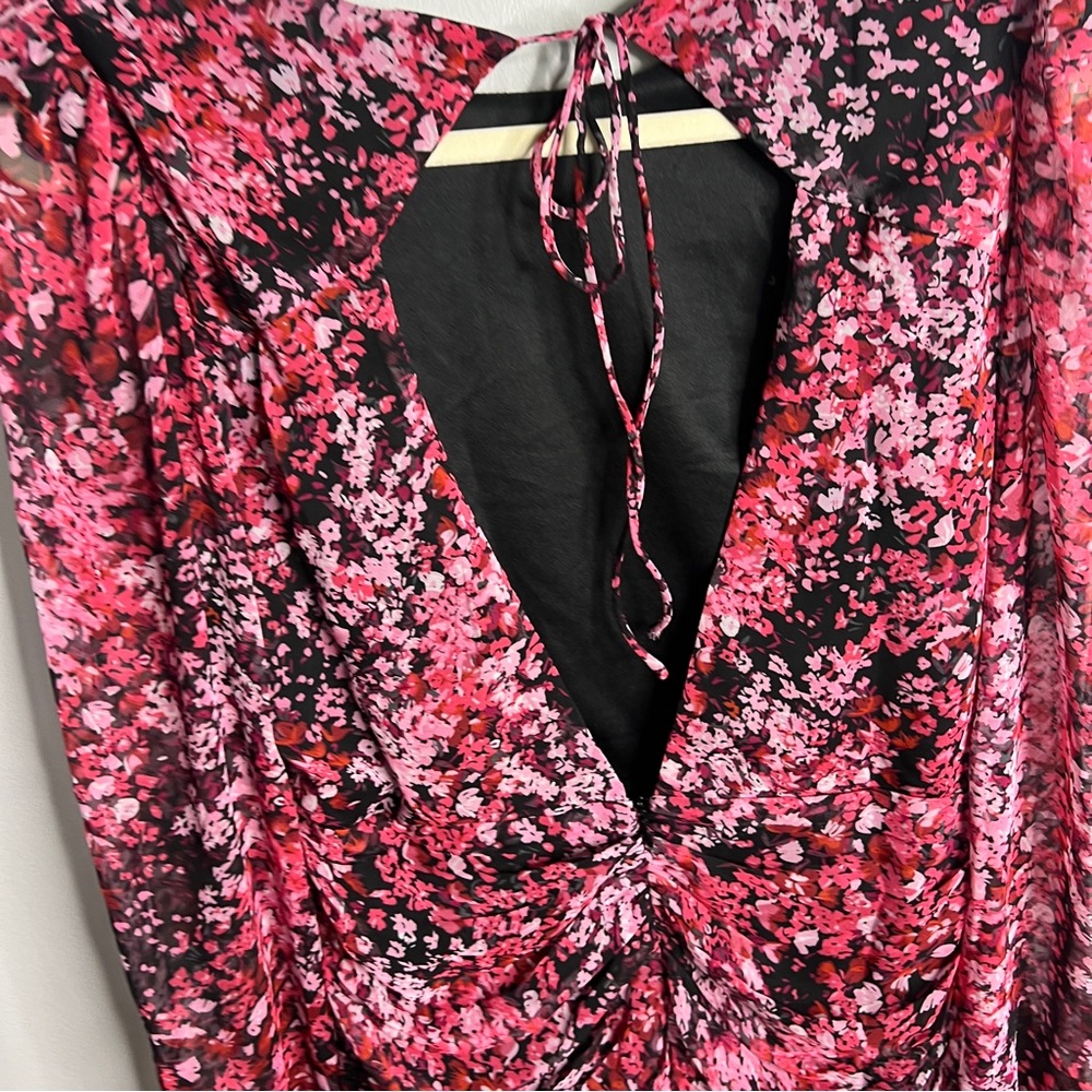 LUSH Floral Chiffon Long Sleeve Dress, Size M, Open Back Elegance! - Picture 7 of 15